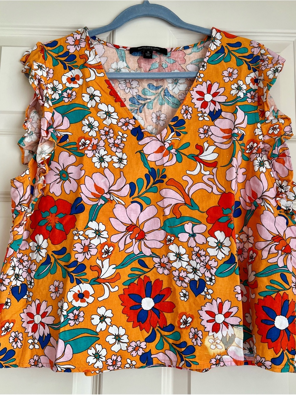 Marc New York Floral Ruffle Sleeve V-Neck Tank Top - Orange XL